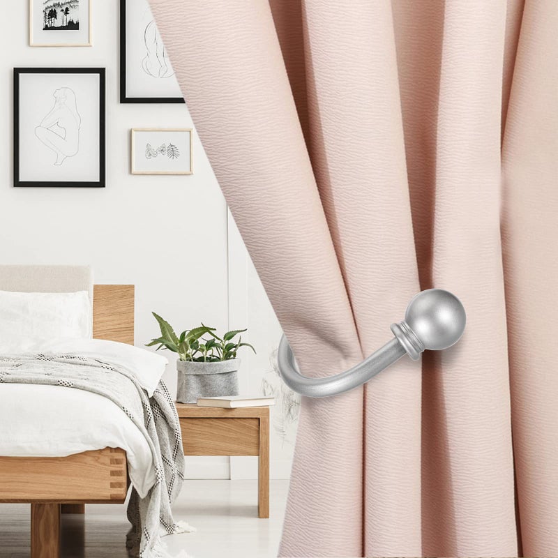 Sumnacon Set of 2 Decorative Curtain Holdbacks, Wall Mounted Aluminum Alloy Window Drapery Tiebacks for Bedroom, Livingroom Office Come with Screws, Silver - Image 4